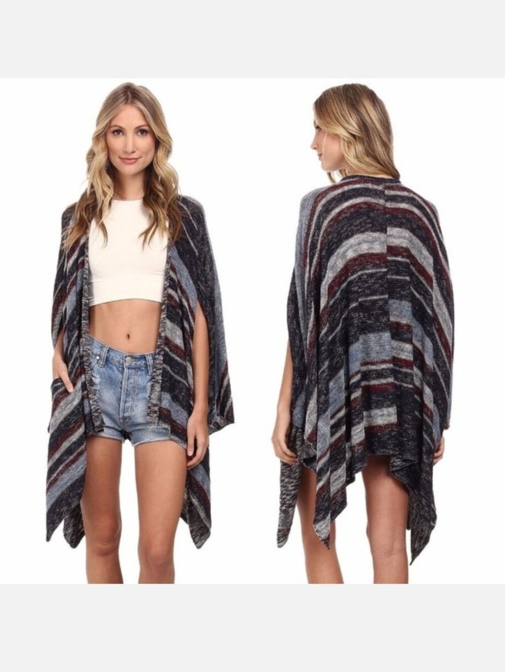 Free People Big Trail Cardigan/Poncho - Black, Gray & Blue